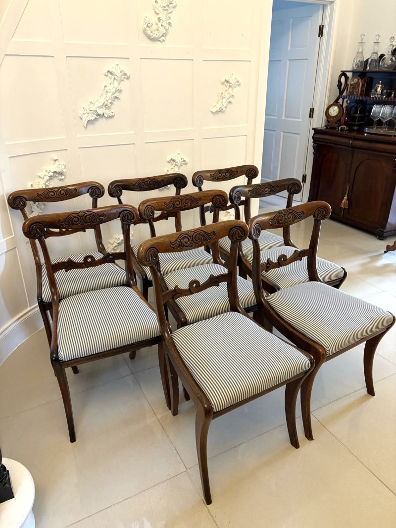 Outstanding Quality Set of 8 Antique Regency Carved Rosewood Dining Chairs - Image 3